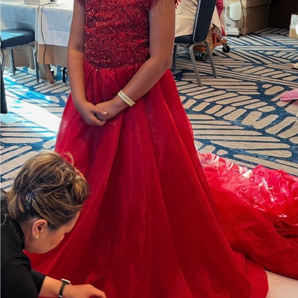 Elegant Red Kids Ashley Lauren pageant gown